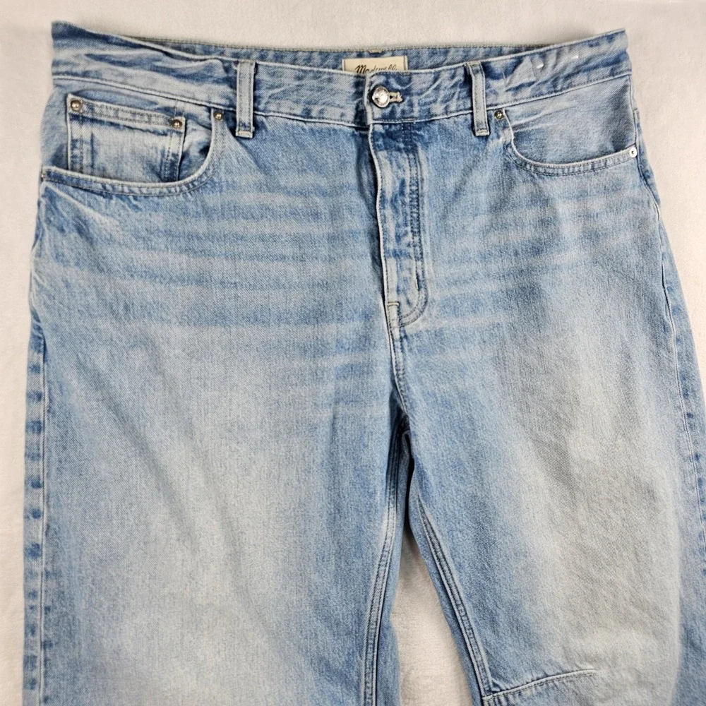Madewell The Darted Barrel-Leg Jean Womens 32 Boho Distressed Raw Fray Hem Relax